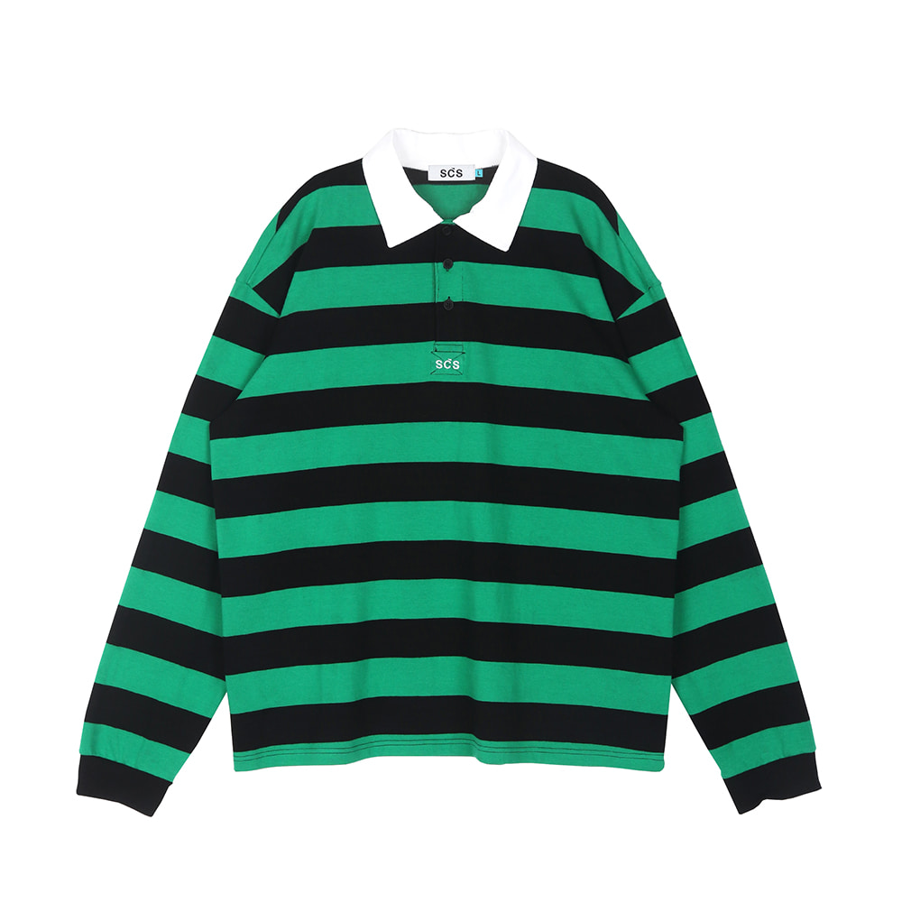 스테레오 바이널즈 - [AW19 SCS] Stripe Rugby LS Shirts(Green)